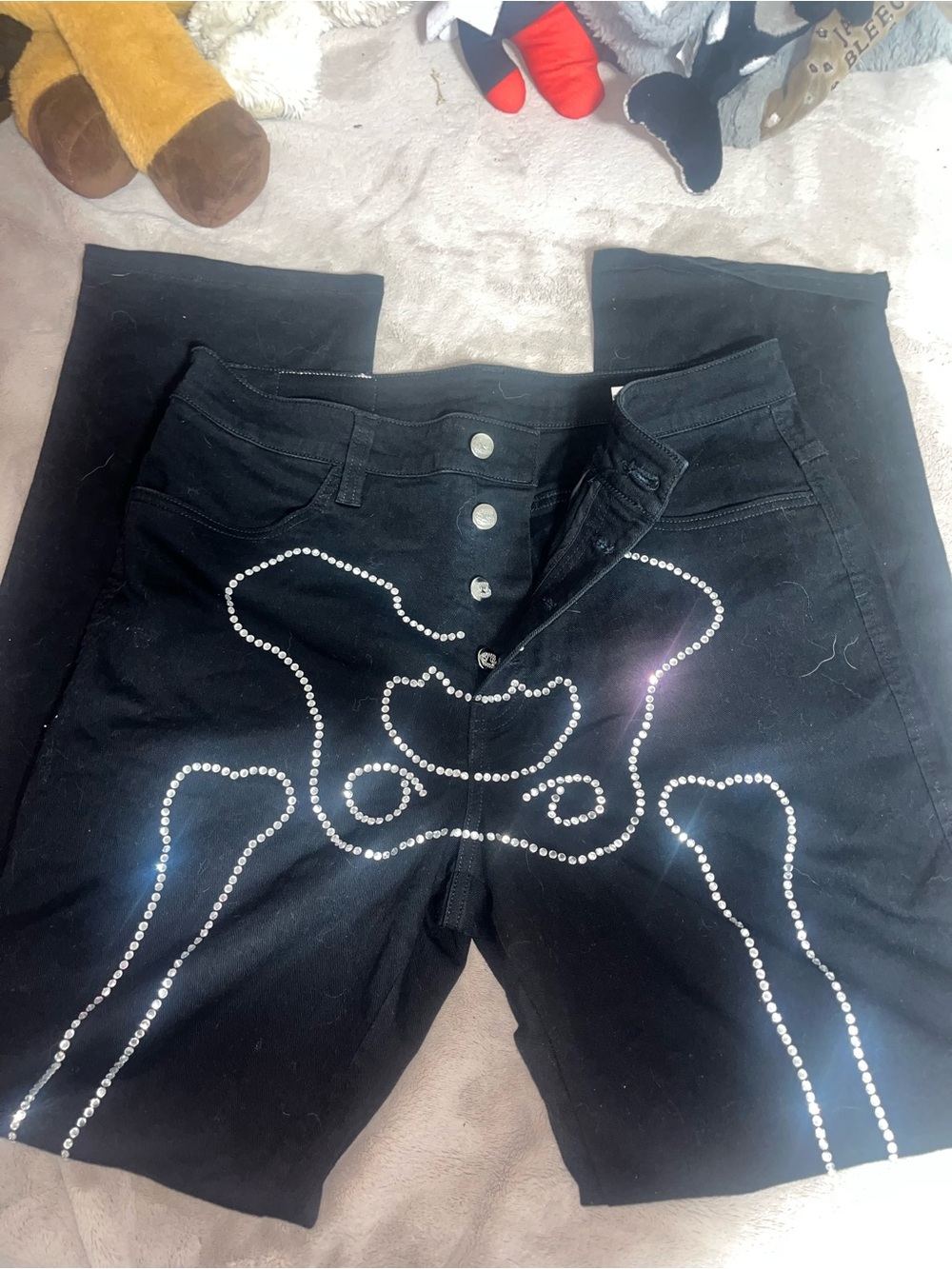 Salem7 Black High Rise Jeans with Crystal Skeleton Design